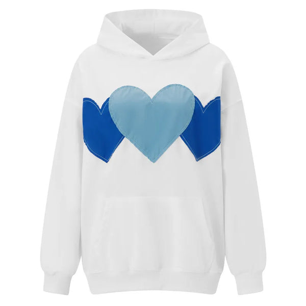 Women's Heart Applique Hoodie Loose Pullover Streetwear with Pocket