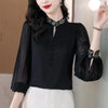 Embroidered Chiffon Blouse Stand Collar Elegant Spring Top
