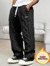 Mens Fleece Lined Pants Drawstring Geometric Print Winter Warm Cozy