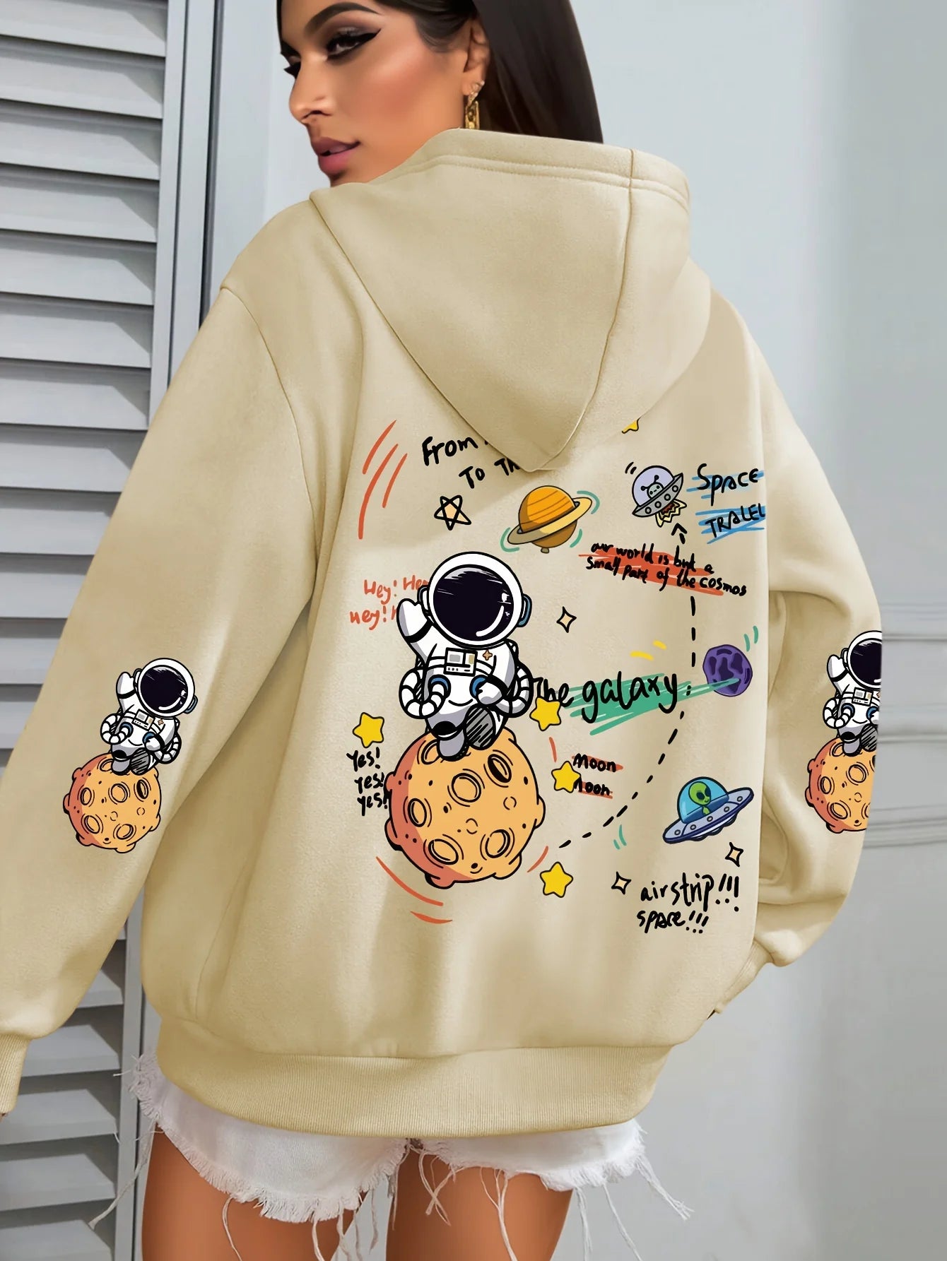 Women’s Galaxy Astronaut Print Hoodie Oversized Warm Fleece