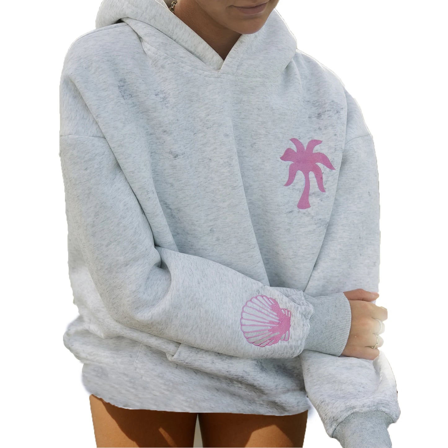 Preppy Hibiscus Embroidered Oversized Hoodie Women