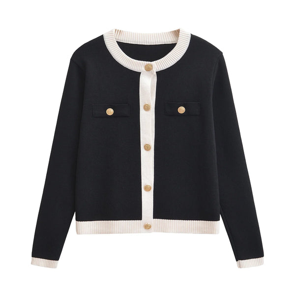 Women's Gold Button Knit Cardigan - Long Sleeve Sweater Coat