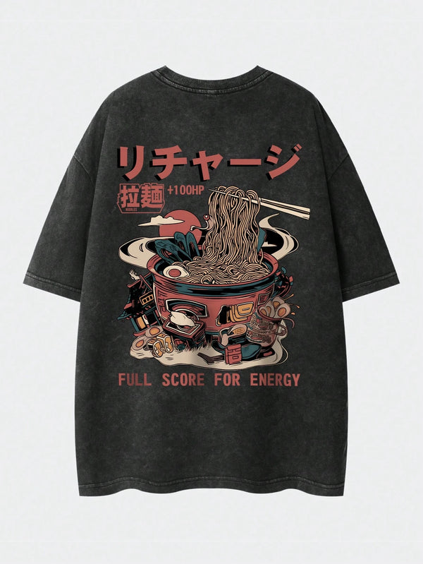 Shwiy Men's Street Casual Distressed Effect Retro Ramen