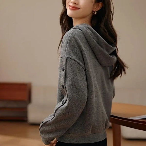 Womens Velvet Sweatshirt Oversized Structure Design Casual Fashion