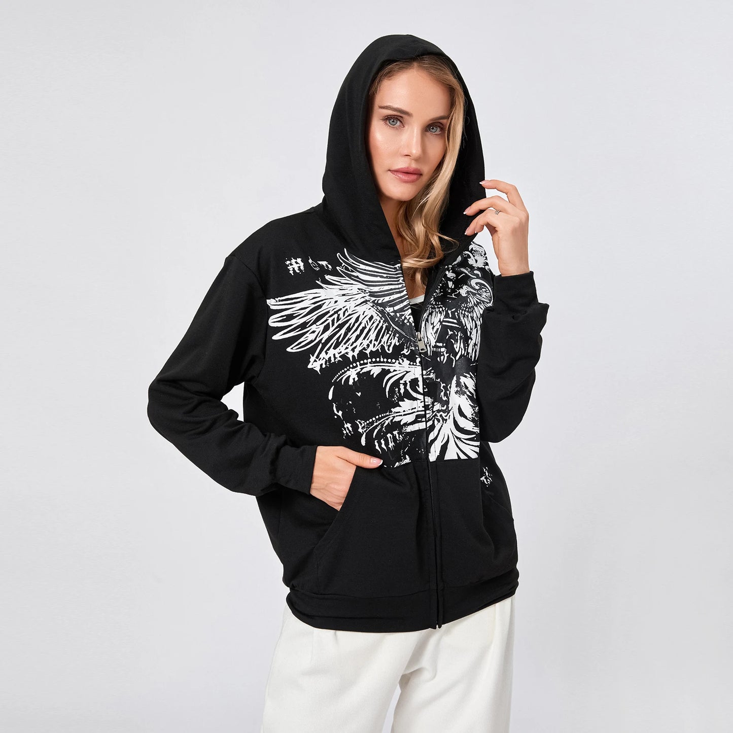 Women’s Y2K Gothic Grunge Zip Up Hoodie Dark Academia Jacket