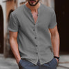 Men’s Stand Collar Henley V-Neck Shirt – Casual Summer Hawaiian Top 2025 in Solid White/Black