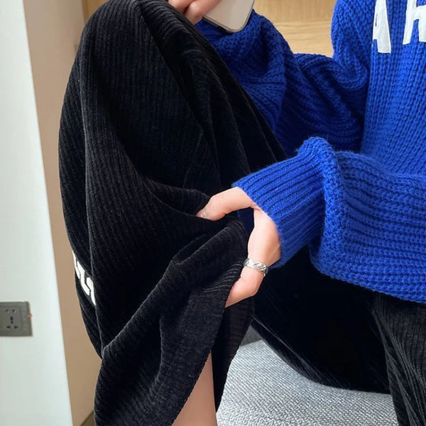 Womens Corduroy Pants High Waist Fleece Lined Winter Korean Straight