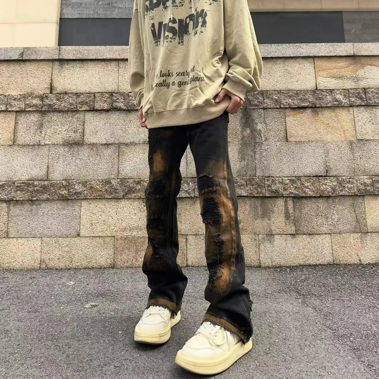 American High Street Painted Ripped Flare Jeans Men