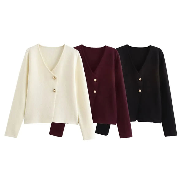 Women's V-Neck Button Jacket - Long Sleeve Outerwear Top