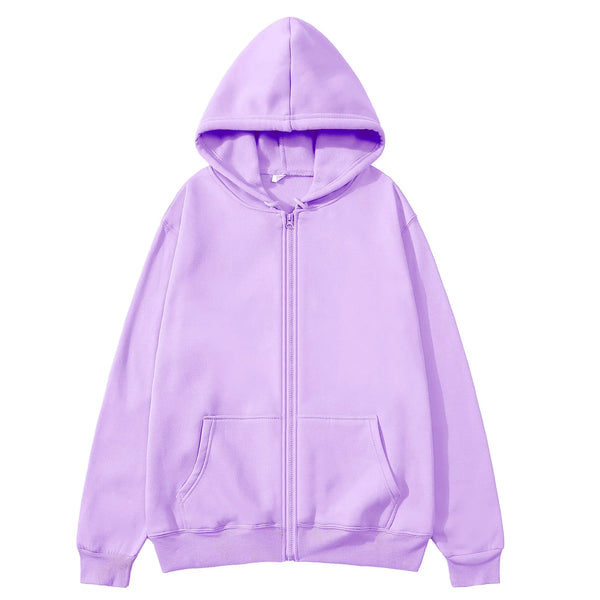Oversized Zip Up Hoodie Women Warm Fleece Solid Fall Streetwear