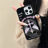 Y2k Korean Cute Pink Wings Case For iPhone Glossy Shockproof Soft Black TPU Cover