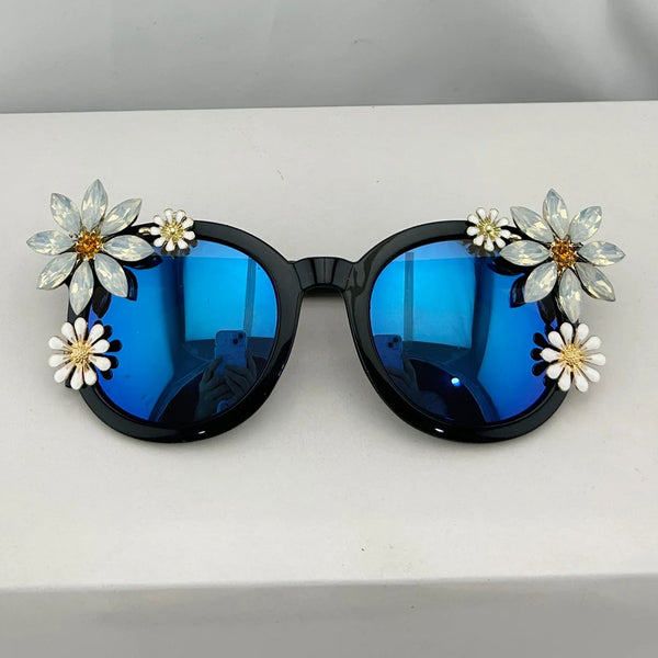 Rhinestone Crystal Sunglasses Floral Design