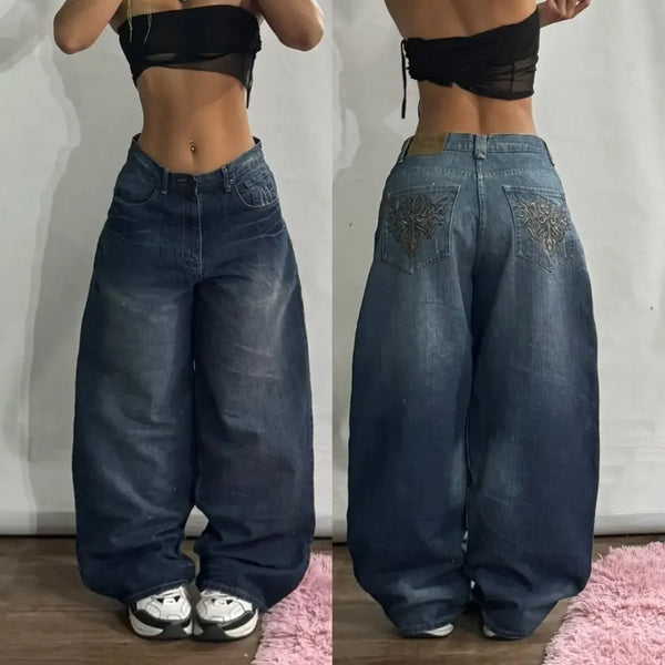 Y2K Baggy Jeans Unisex Embroidered Hip Hop Wide Leg Streetwear