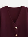 Women's V-Neck Button Jacket - Long Sleeve Outerwear Top