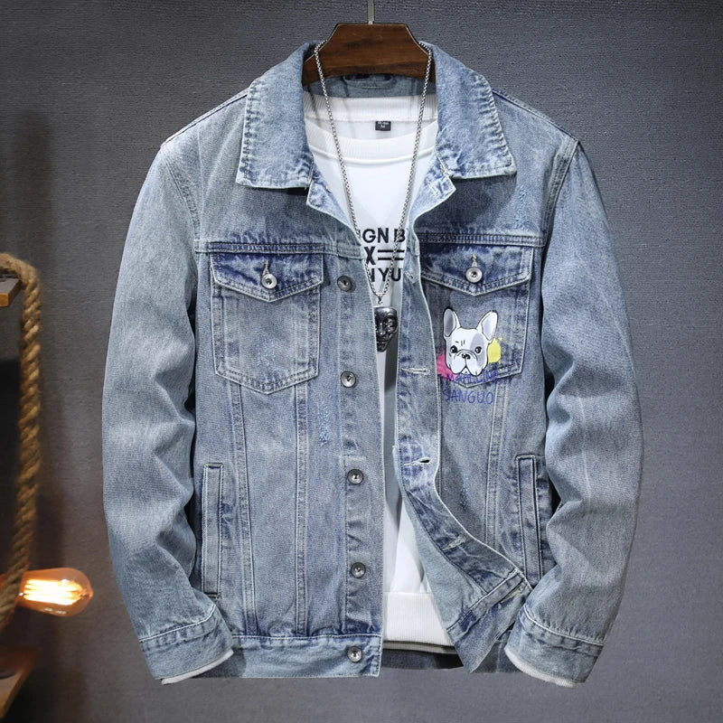 Autumn Men's Personalized Printed Cowboy Jacket Street Trend Casual Top