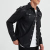 Mens PU Leather Shirt Long Sleeve Elastic Police Style Top