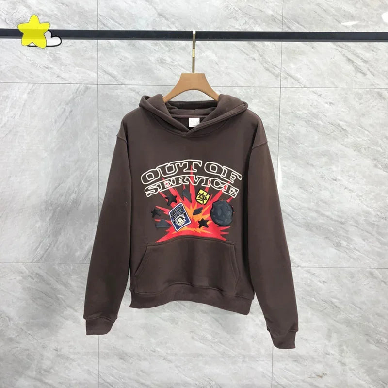 Men's Casual Foam Letters Graphic Hoodie High Quality Cotton Black Pullover