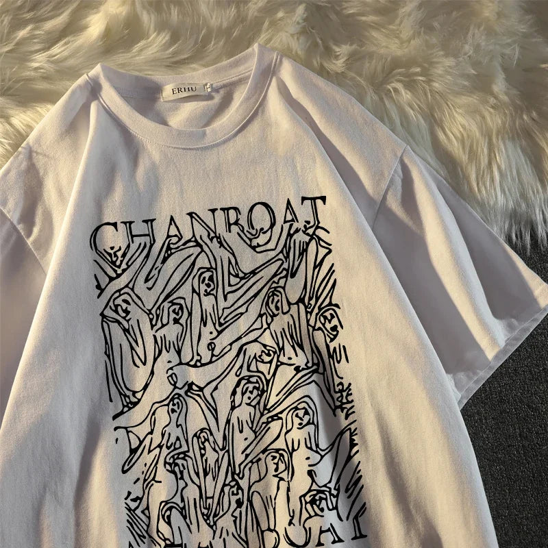 Y2K Alien Print Women Summer Streetwear Hip Hop Retro Tee