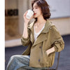 Womens Cropped Trench Coat Double Layer Hooded Short Windbreaker
