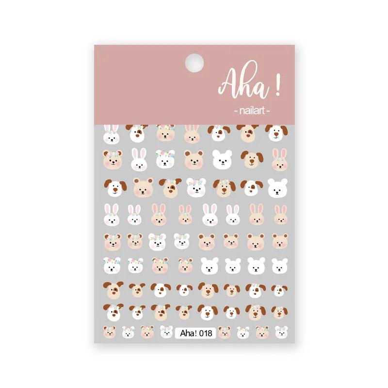 Cute Cartoon Nail Art Stickers Featuring Bears Rabbits Flowers & Pandas