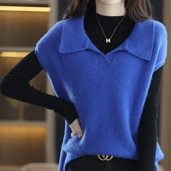 Womens Sweater Vest Polo Collar Oversized Pullover Sleeveless Knit