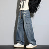 Mens Wide Leg Cargo Jeans Washed Denim Oversized Fit Plus Size 9XL