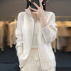 Wool Zipper Cardigan Padded Shoulder Stand Collar Women