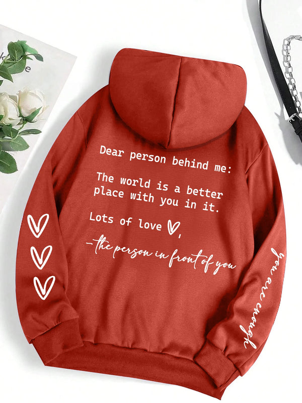 Dear Person Behind Me Hoodie Women Fleece Graphic Print Casual Top