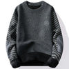 Mens Patchwork Crew Neck Sweater Fleece Lined Thick Warm Winter