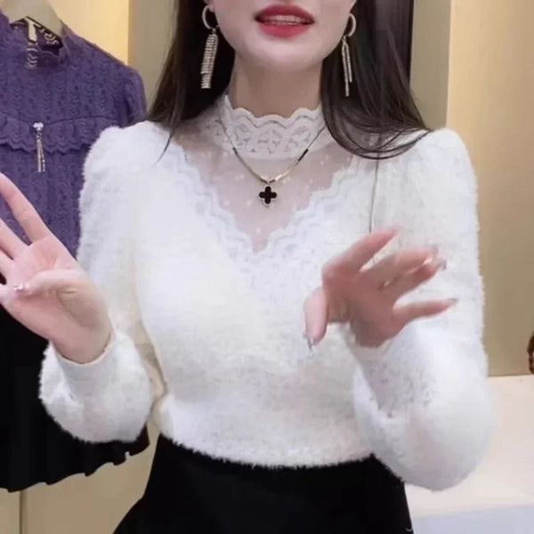 Elegant Fashion Long Sleeve Blusas Casual Korean Hollow Out Shirts