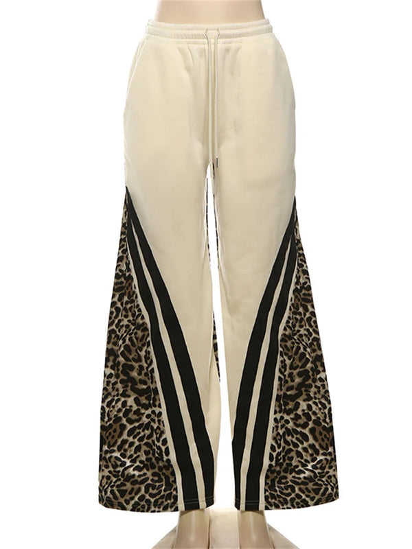Women's Stripe Patchwork Flare Pants 2025 Leopard Print Trend