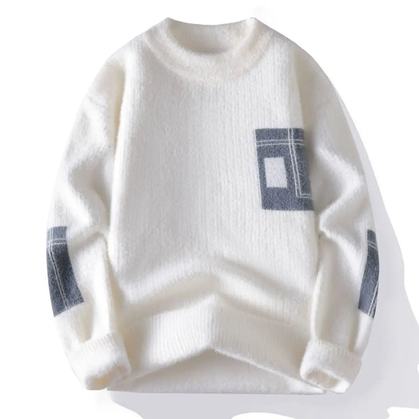 Mens Color Block Sweater Fuzzy Knit Pullover Couples Matching Winter