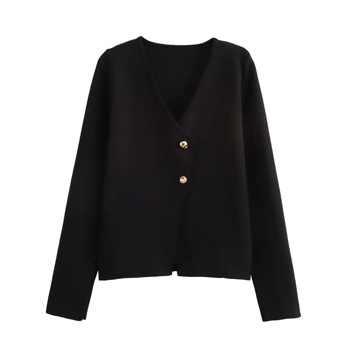 Women's V-Neck Button Jacket - Long Sleeve Outerwear Top