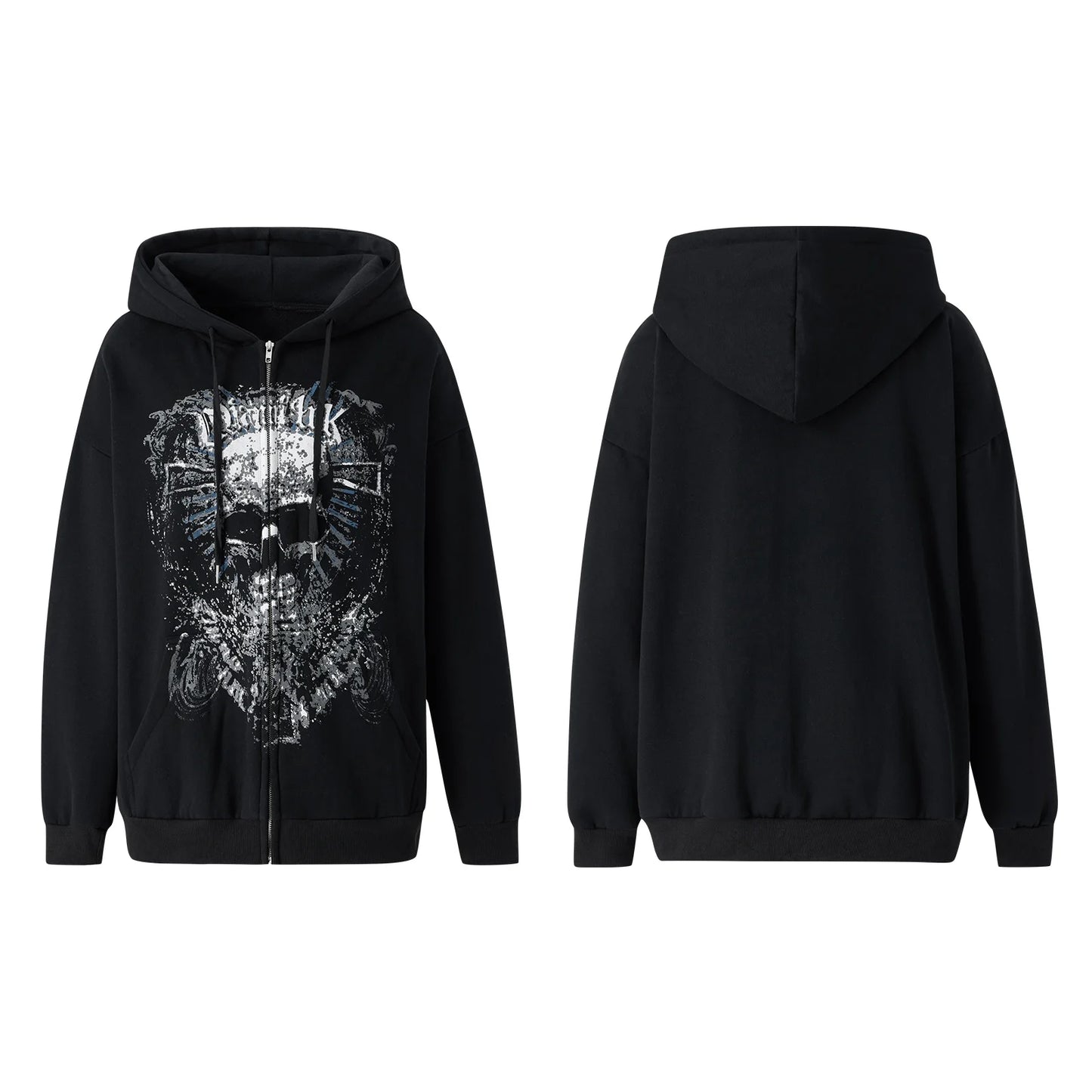 Women’s Gothic Skull Print Zip Up Jacket Vintage Grunge Sweatshirt
