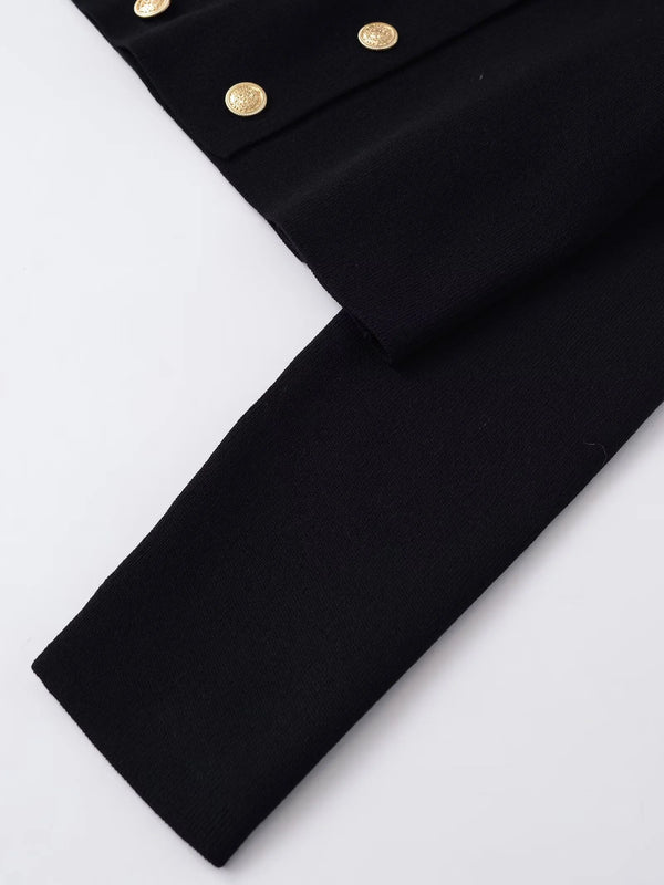 Women's Double Breasted Knit Jacket - Short Casual Blazer