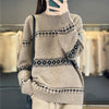 Womens Wool Sweater Jacquard Crew Neck Oversized Pullover