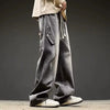 Mens Pleated Patchwork Jeans Parachute Style Oversized Retro Straight