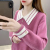Womens Color Block Sweater Collared Pullover Office Work Knit Top
