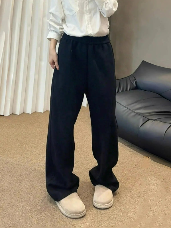 Retro Velvet Sweatpants Men Loose Straight Leg Thick Winter Pants