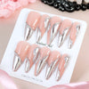 10pcs Gold Metallic 3D Press-On Almond Fake Nails