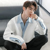 Mens Splice Shirt Long Sleeve Patchwork Designer Top Spring