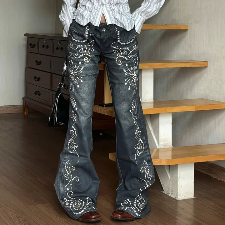 Women's Y2K Pearl High Waist Flared Jeans