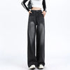 Y2K Black Wide Leg Jeans Women High Waist Fleece Lined Punk Style