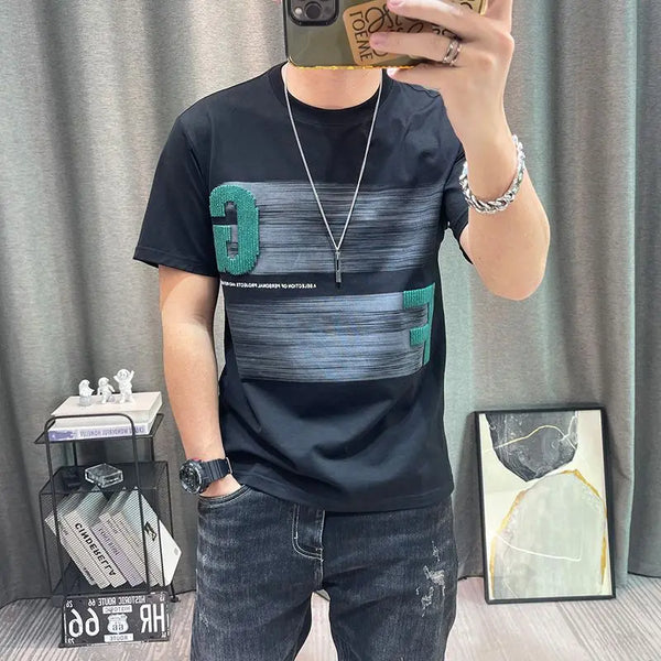 Mens Cartoon Print Cotton Tee Short Sleeve Slim Fit Summer Shirt
