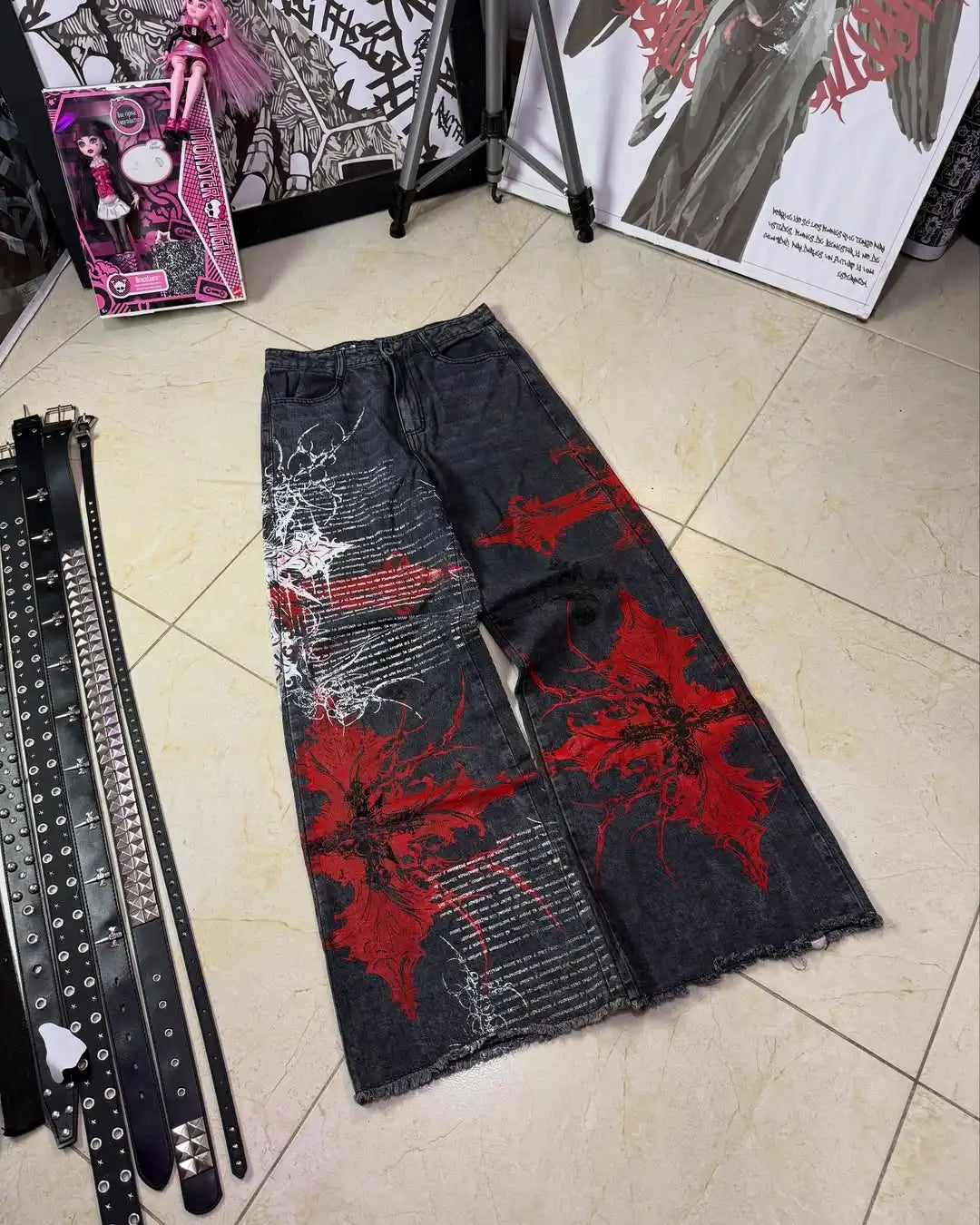 Men's Gothic Retro Wide-Leg Jeans High Street Punk Harajuku