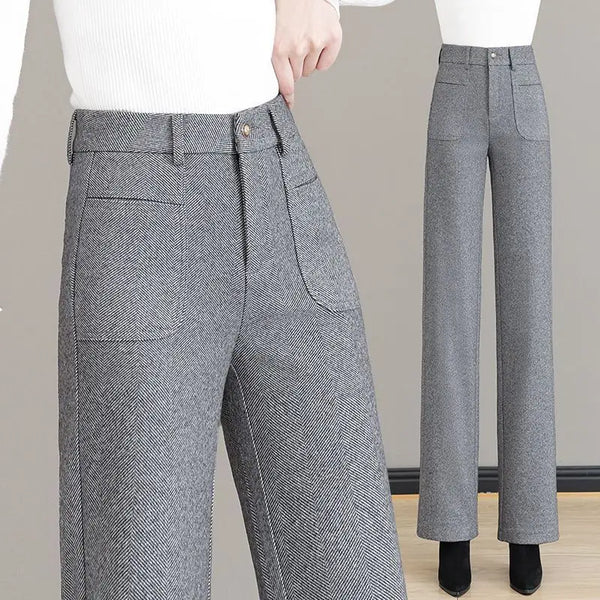 Womens Wool Blend Wide Leg Pants High Waist Straight Fall Trousers