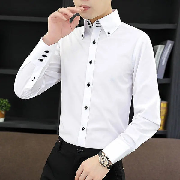 Men’s Korean Fit Executive Shirt – Long Sleeve Business Casual Office Wear (Spring Autumn)