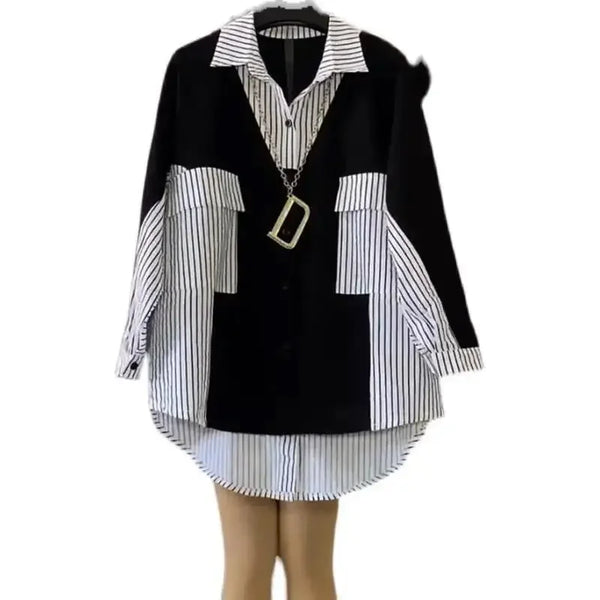 Women's Loose-Fit Slimming Striped Shirt Fashionable Top