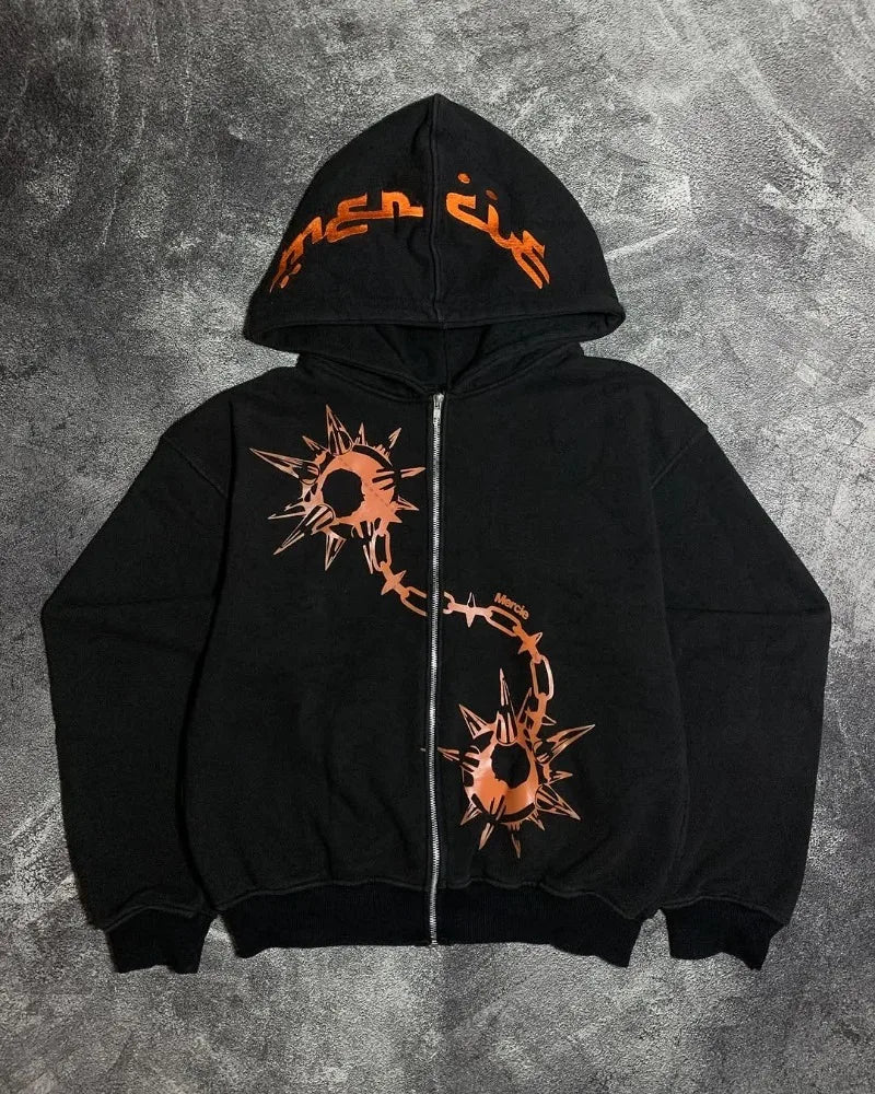 Men's Retro Zipper Hoodie Hip-hop Harajuku Oversized Sweatshirt