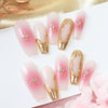 10pcs Gold Metallic 3D Press-On Almond Fake Nails